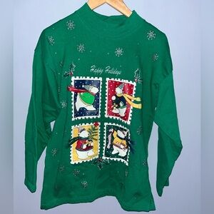 Vintage‎ Green "Happy Holidays" sweatshirt